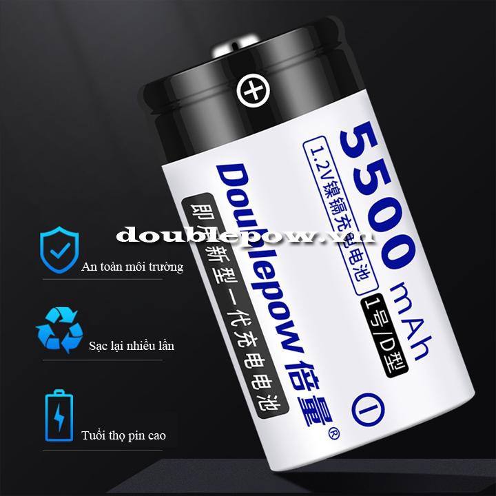 Pin đại sạc Doublepow cỡ D 5500mAh 1.2V dung lượng thật chính hãng