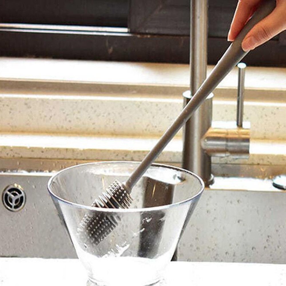 Dụng cụ chà làm sạch cốc thủy tinh bằng silicon với tay cầm dài đa chức năng sử dụng an toàn dành cho nhà bếp