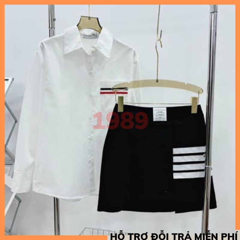 Áo Sơ Mi Trắng Nữ Fom Rộng 3 Sọc túi   Somi Nữ Ulzzang Dài Tay UNISEX phong cách ULZZANG THỜITRANG1989