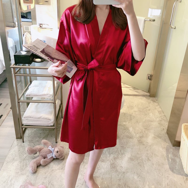 Áo Choàng Ngủ , Chất Lụa LATIN CAO CẤP, Áo Choàng Kimono Kiểu Tay Lửng , Đường May Kỹ, Phom Rộng Thoải Mái, Dưới 60kg | BigBuy360 - bigbuy360.vn