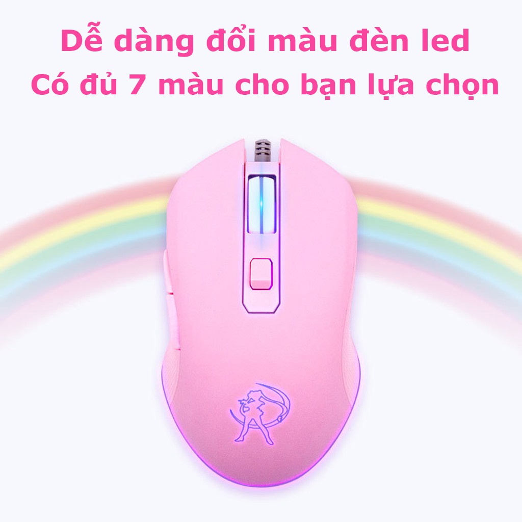 [CHÍNH HÃNG] Chuột Quang Gaming HM09 Pink LED RGB Siêu Êm Siêu Bền 7 Chế Độ Led Bảo Hành 12 Tháng