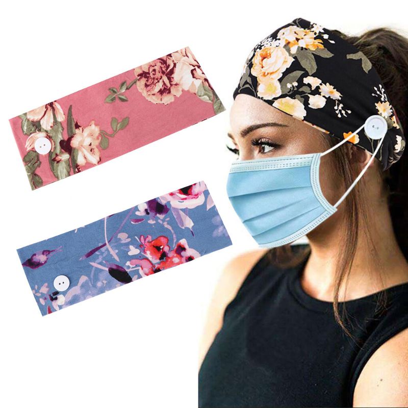 Băng Đô Cài Tóc Bản Rộng In Họa Tiết Hoa Nhiều Màu Kèm Giá Đỡ Nút Phong Cách Bohemian Hàn Quốc Cho Nữ