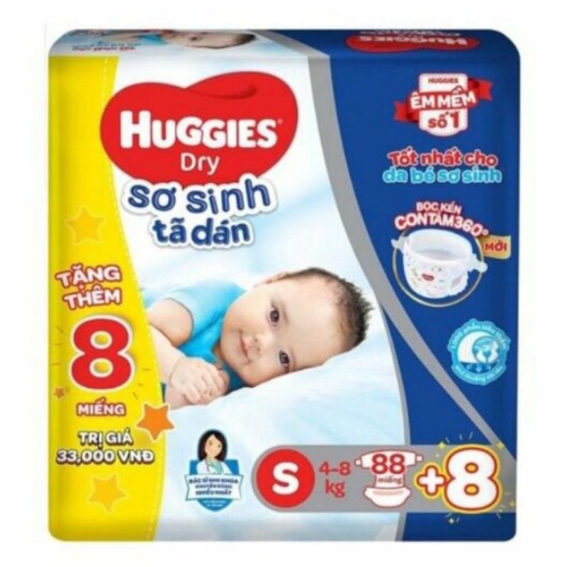 (Quà tặng)Tã dán Huggies size NB58+2/NB74/S56/S88 miếng.