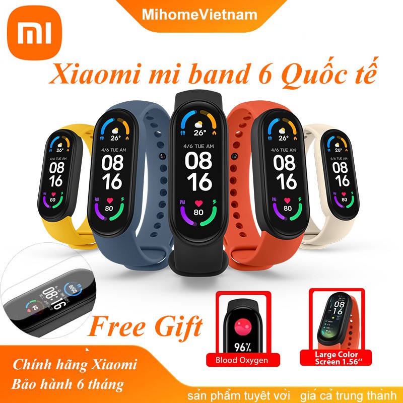 [ Quốc tế ] Vòng đeo tay thông minh Xiaomi Mi band 6 - Vòng tay theo dõi sức khoẻ, tập luyện thể thao - Màu đen