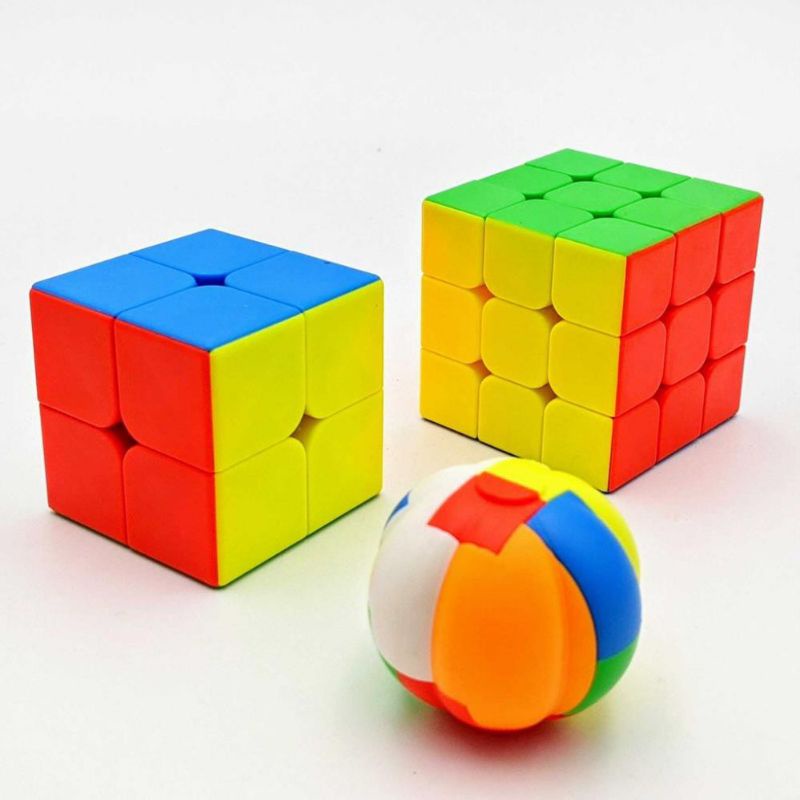 Bộ 3 Rubik + Móc Khóa - Vỉ Rubik Kèm Móc Khóa - Mô Hình Rubik