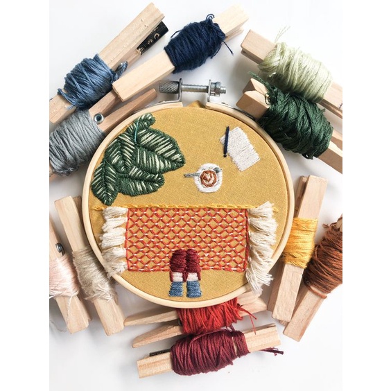 Thêu tay thủ công chữ thập MY ROOM - kit nguyên liệu tự thêu HOOP trang trí deco home- MIE Handmade Shop