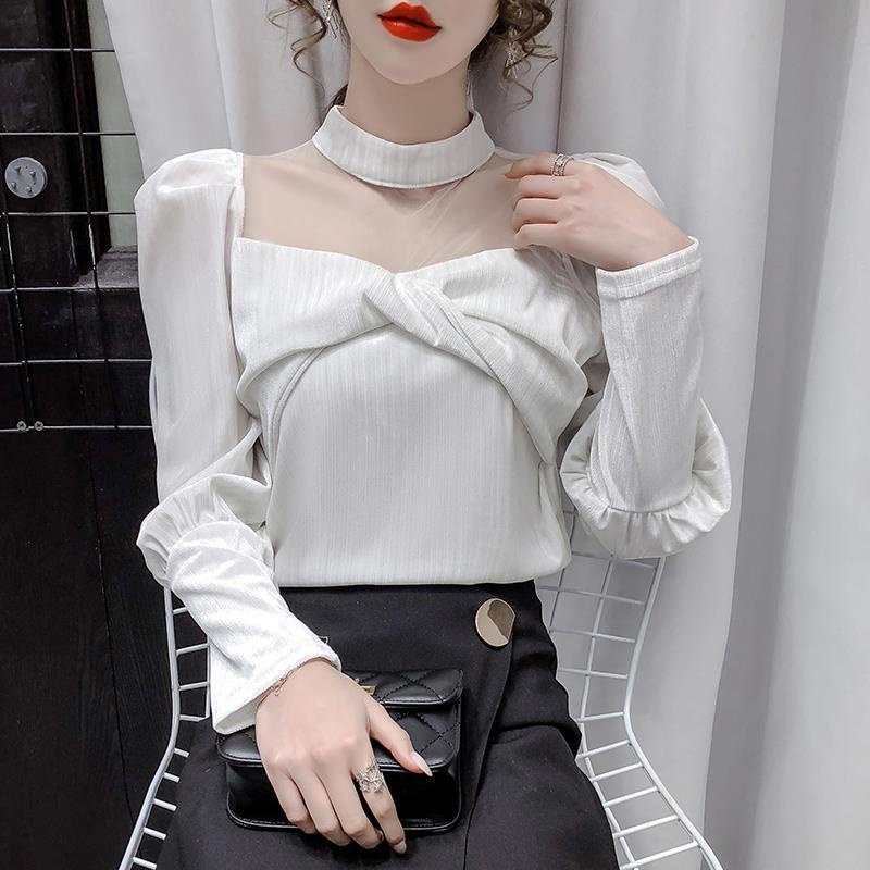 Áo Nhung Lưới Tay Phồng Cao Cấp Phong Cách Pháp Thời Trang Thu Đông Hàng Mới 2021