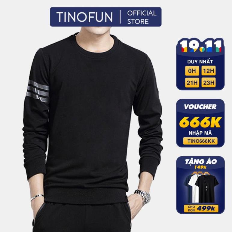 SALE Áo thun dài tay nam mùa đông TINOFUN Áo ấm nam mã MK vải nỉ mềm mịn cổ tròn phong cách form rộng đẹp