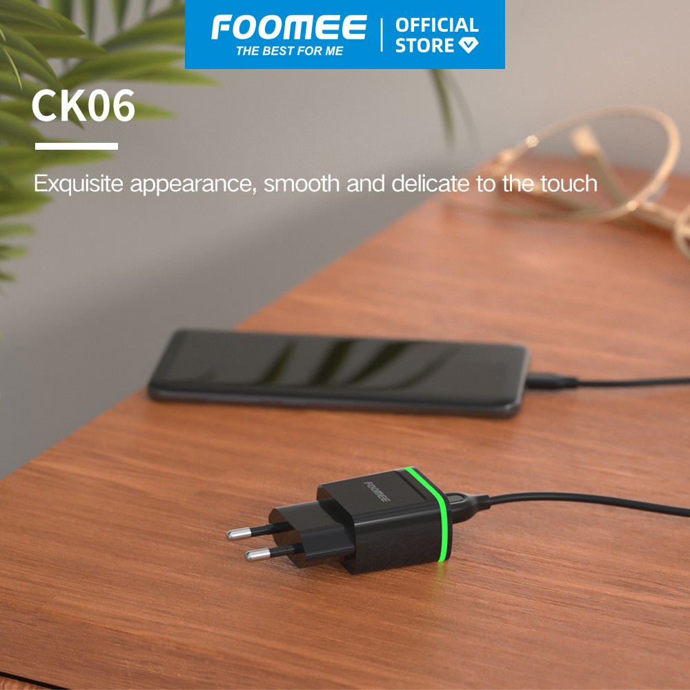 CK06 Củ sạc 2 Cổng USB FOOMEE Sạc Nhanh 2 Thiết Bị Cùng Lúc Hàng chính hãng - PHỤ KIỆN SỐ