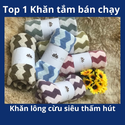 Khăn tắm lông cừu Hàn Quốc kích thước 50x100 cm chất bông siêu mềm mịn sọc nhỏ