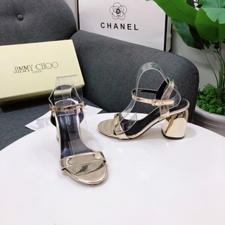 Sandal gót vuông loe 7P da bóng - Sandal cao gót nữ 7P Chile