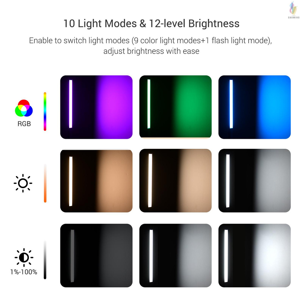 Đèn LED cầm tay có thể sạc lại chụp ảnh 10 chế độ chiếu sáng với 12 mức sáng đến 1000 Lumen và nhiệt độ màu 3200-5600K