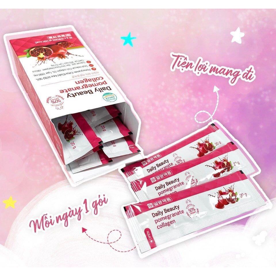 Thạch lựu collagen Daily Beauty hỗ trợ đẹp da cho cả nam và nữ - set 3 hộp- 1 hộp 10 gói
