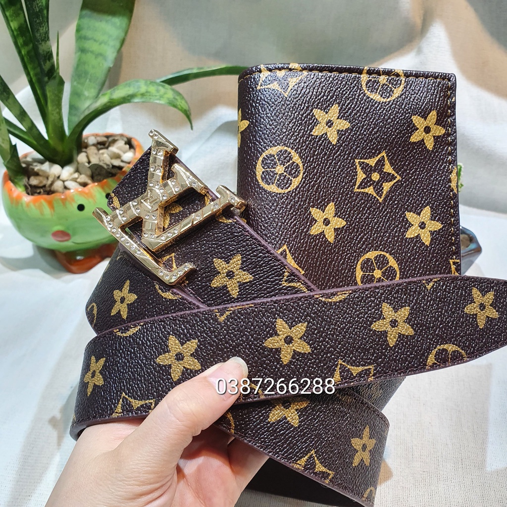 Combo Thắt lưng nam LV, Ví LV nam kẻ caro, dây lưng lv thời trang, bịt lưng nam cao cấp, mặt nguyên khối đính đá