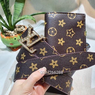 Combo Thắt lưng nam LV, Ví LV nam kẻ caro, dây lưng lv thời trang, bịt lưng nam cao cấp, mặt nguyên khối đính đá