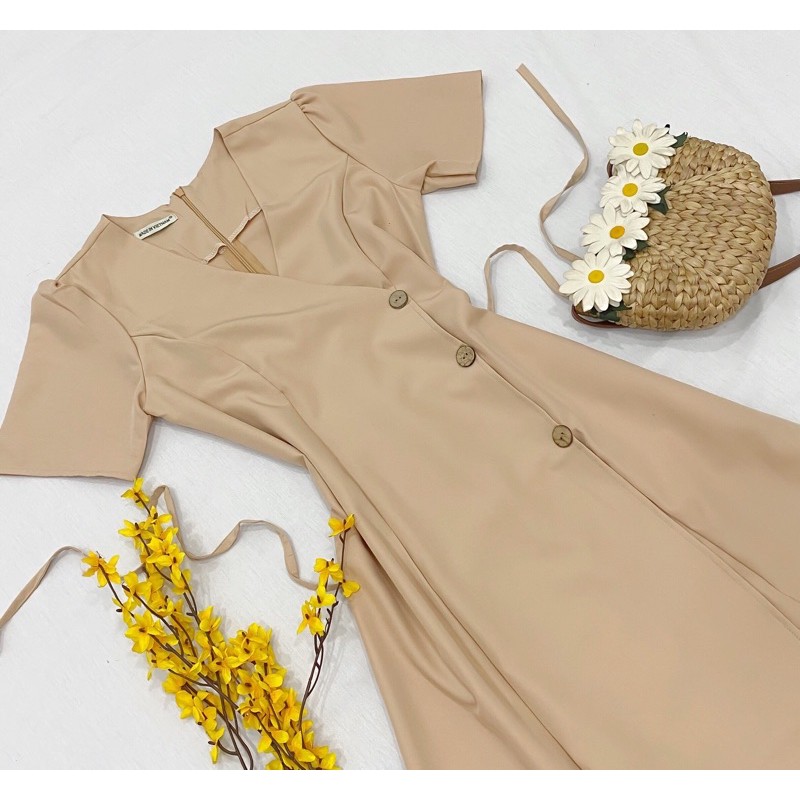 Đầm váy cổ v nút dừa 2 màu (kèm hình thật) | BigBuy360 - bigbuy360.vn