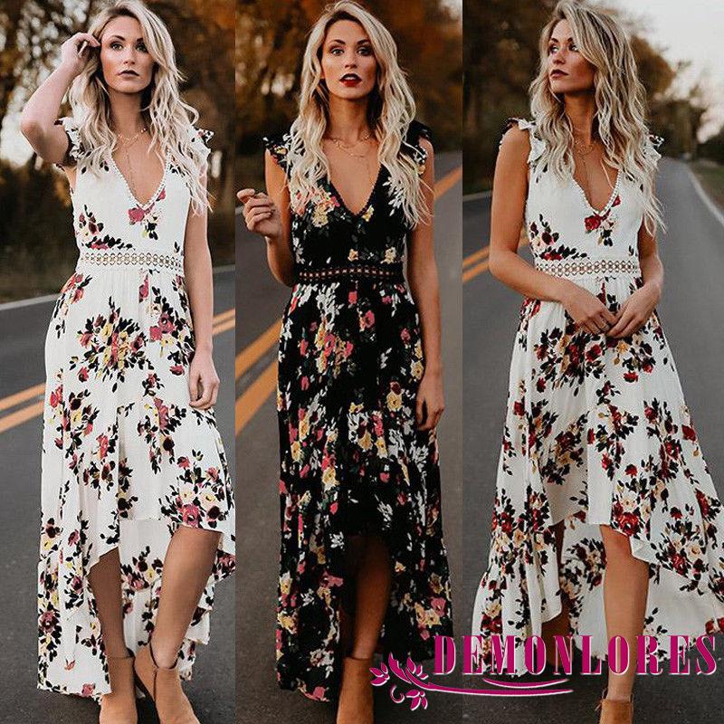 Đầm dài in hoa phong cách boho thời trang cho nữ