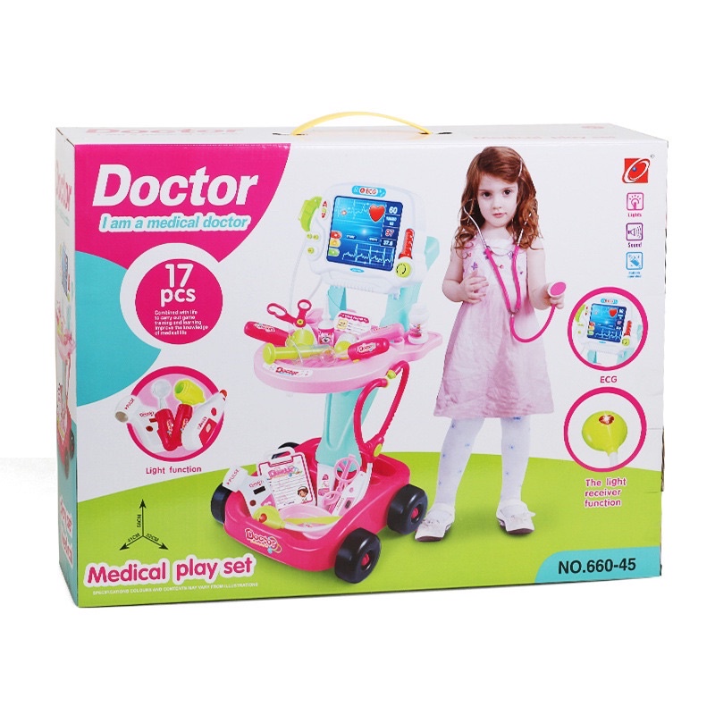 Bộ đồ chơi bác sĩ cao cấp 24 món kèm xe đẩy - đồ chơi nhập vai bác sỹ cho bé từ 3 tuổi trở lên