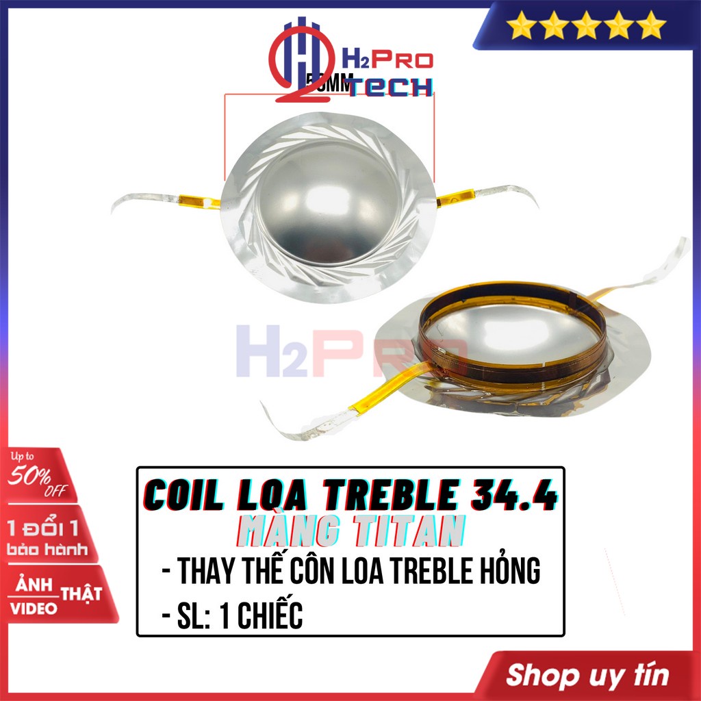 Côn Loa Treble 350, Coil Loa Treble 34.4, Mâm Coil 50Mm, Màng Titan Bạc (1 Chiếc), Thay Thế Côn Tép Titan-H2Pro Tech