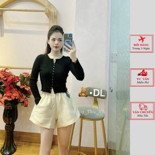 Áo len tăm gân dáng ôm body dài tay cúc ngực nữ ulzzang Hàn Quốc