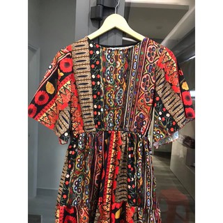 Đầm Maxi Thổ Cẩm Maxi Tay Loe Siêu Yêu