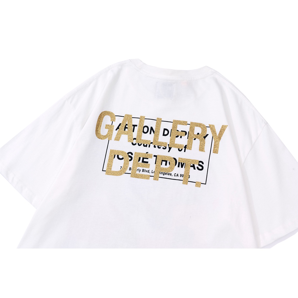 GALLERY DEPT European and American trend abstract oil painting back gold powder letter printing wash water retro casual couple short-sleeved T-shirt