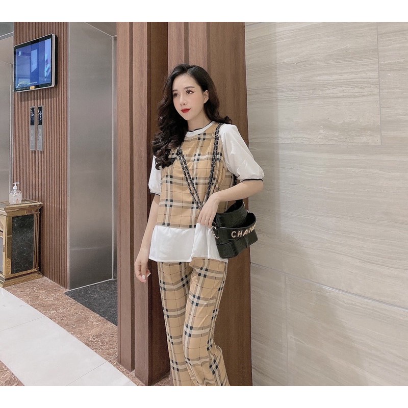 SET KẺ KARO BB TAY BỒNG chất chéo thái mát nhẹ | BigBuy360 - bigbuy360.vn