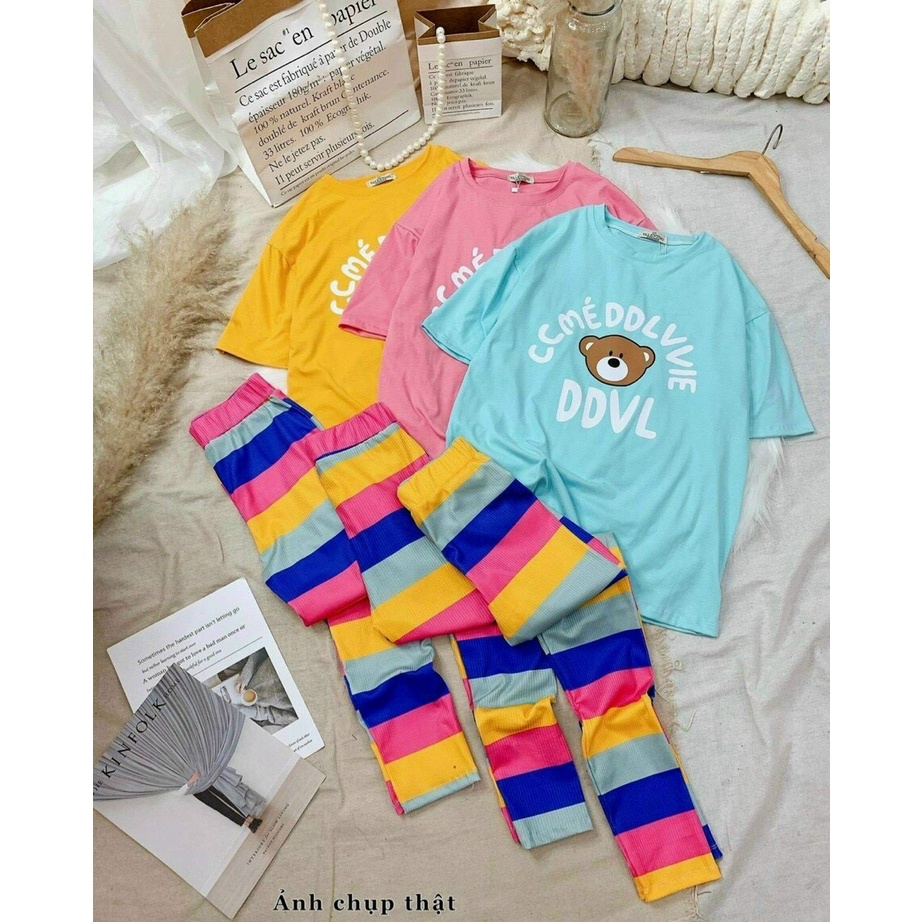 Set bộ thun cầu vồng chất liệu cao cấp, vải cotton mềm mại, thoáng mát, trẻ trung - 𝑲𝒉𝒐 𝒔𝒊̉ 𝑺𝒂̀𝒊 𝑮𝒐̀𝒏 | BigBuy360 - bigbuy360.vn