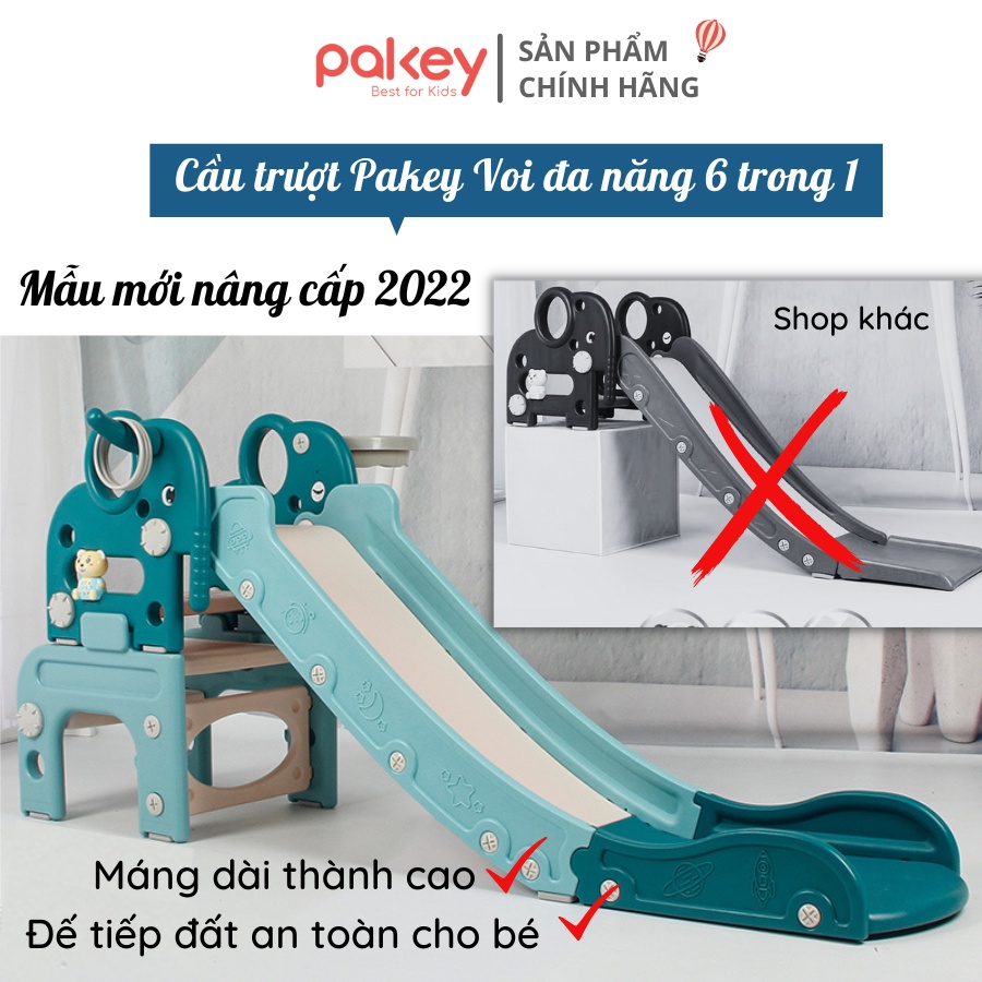 Cầu trượt cho bé PAKEY Voi đa năng làm cầu trượt, bộ bàn ghế học cho bé TẶNG KÈM Bóng Rổ Ném Vòng