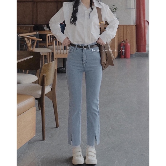 Quần jeans ống đứng co giãn Xẻ gấu 005 Bazic one | BigBuy360 - bigbuy360.vn