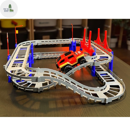 Bộ lắp ráp đường ray ô tô đồ chơi, gồm 88 chi tiết cho bé thảo sức sáng tạo.Lắp ghép đường ray xe địa hình