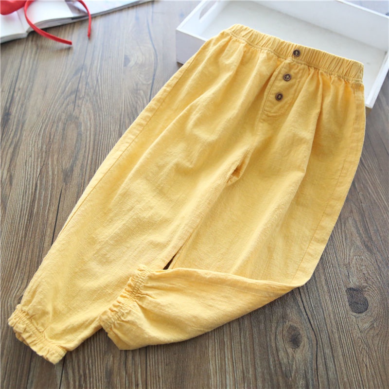 Quần Cotton Lanh Ống Rộng Chống Muỗi Phong Cách Mùa Xuân Hè Phong Cách Mới Hàn Quốc Thời Trang Cho Bé Gái