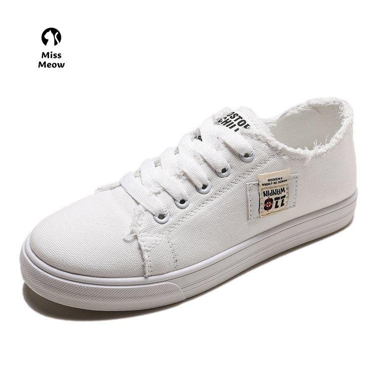Miss meow Giày nữ vải trắng nhỏ mùa xuân năm 2021 mới tất cả phù hợp với phụ đế bằng thường dành cho sinh | BigBuy360 - bigbuy360.vn