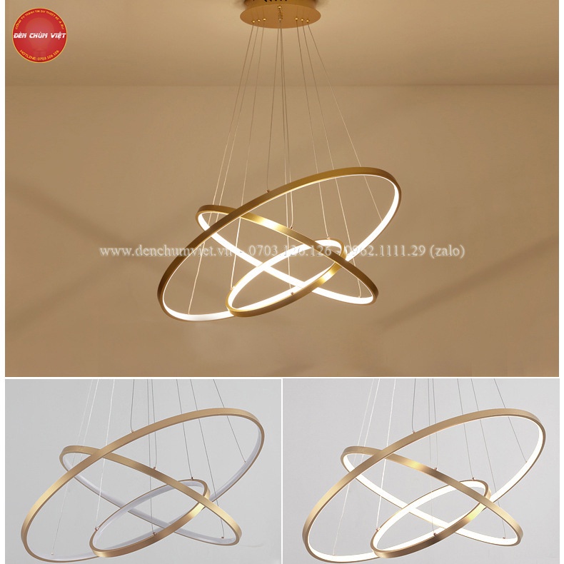 Đèn thả 3 vòng led hiện đại trang trí phòng khách, bàn ăn, homestay...