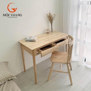 Bàn Làm Việc Gỗ Cao Su Hàng - Chân Tròn Mặt Ngăn Kéo Bo Cong - Hàng Cao Cấp Chuẩn Xuất Khẩu