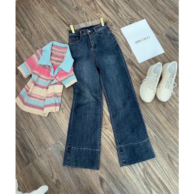 [Ảnh thật/Video]Quần Jean ống đứng Chichi màu khói thiết kế gập gấu  hàn quốc Quần bò ống đứng tôn dáng