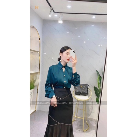 Áo sơ mi cổ nhọn, chân váy đuôi cá - HH Clothing