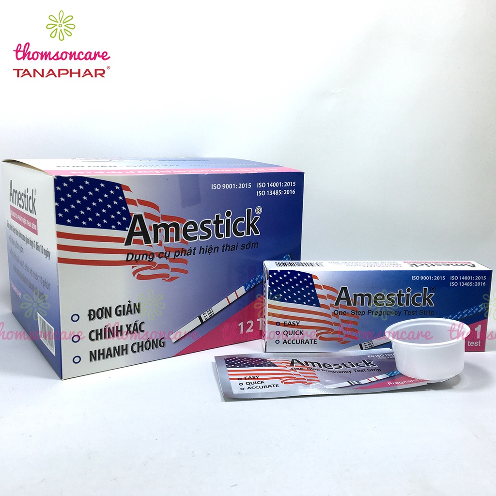Que thử thai sớm Amestick - Test chính xác dễ sử dụng thử thai hai vạch nhanh hiệu quả tức thì - Combo 3 hộp