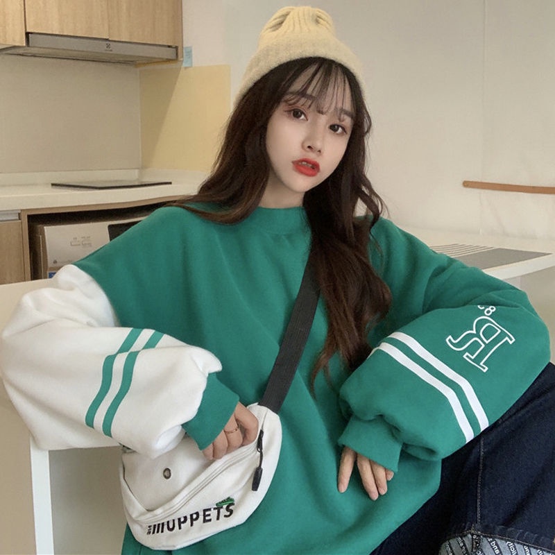 MỚI Áo khoác hoodie tay dài dáng rộng phong cách Hàn Quốc