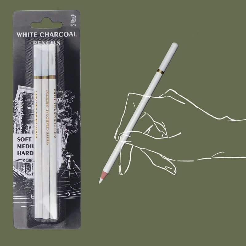 Bộ 3 Bút Chì Than Hoạt Tính Mềm Vừa Màu Trắng