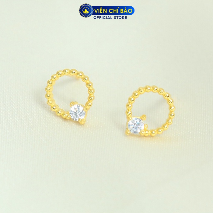 Khuyên tai vàng nữ hình tròn đính đá trắng vàng 10K thời trang phụ kiện trang sức nữ Viễn Chí Bảo B800033