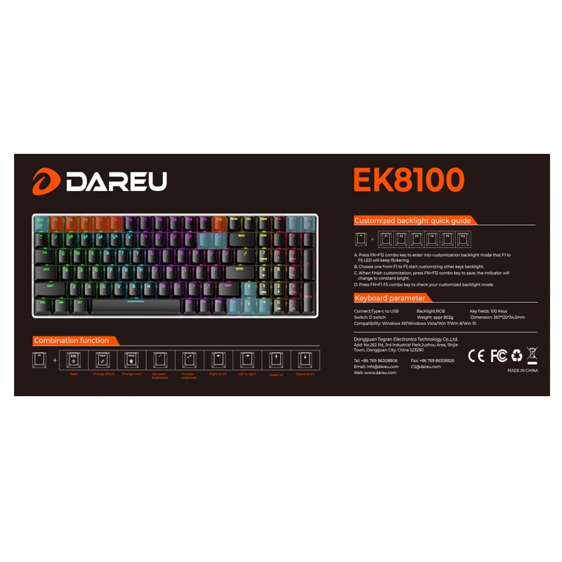 Bàn phím cơ DareU EK8100 LED RGB (Blue/ Brown/ Red D switch)