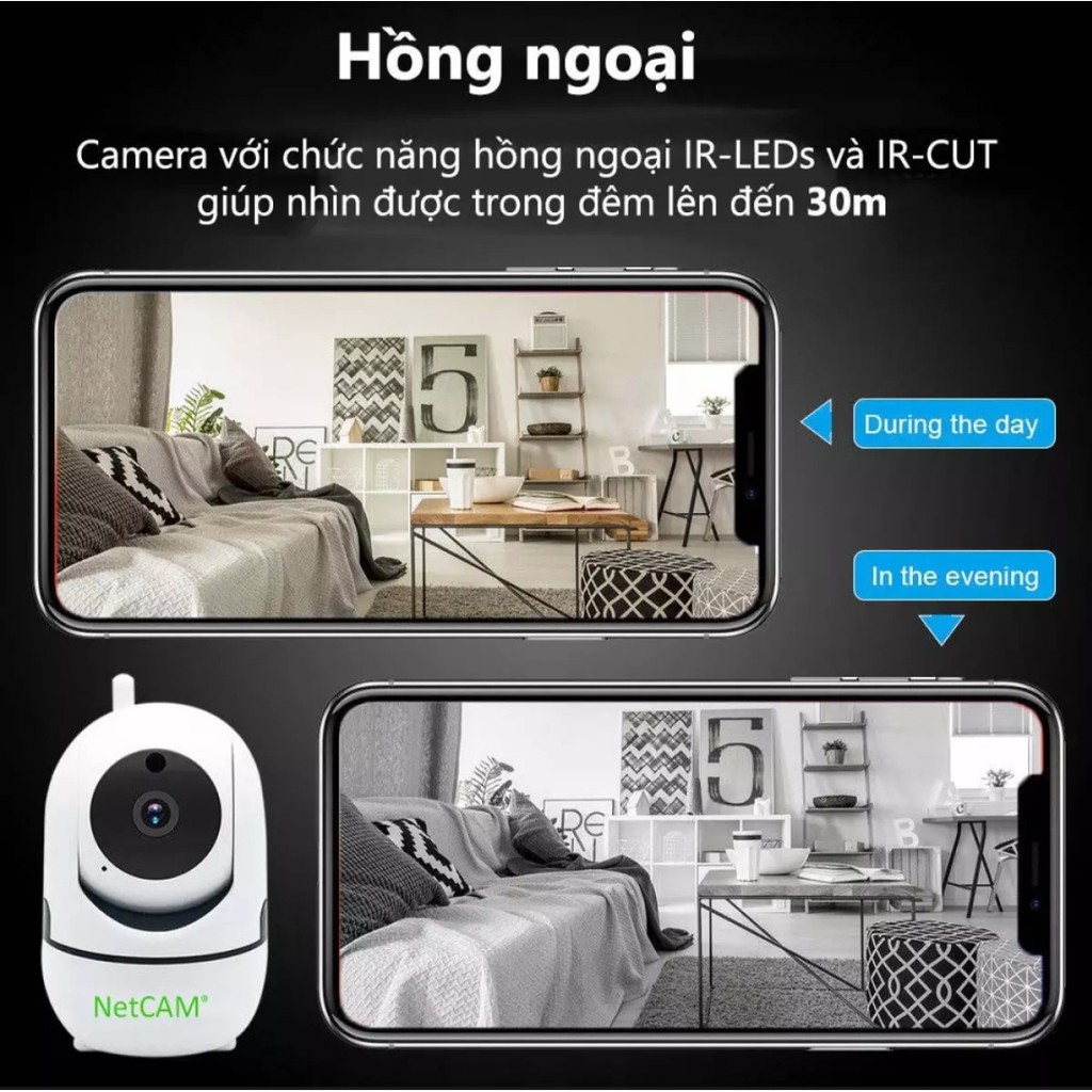 Camera IP wifi NetCAM NR02 1080P Camera quan sát từ xa kết nối WIFI xem được trong đêm tối bằng đèn hồng ngoại