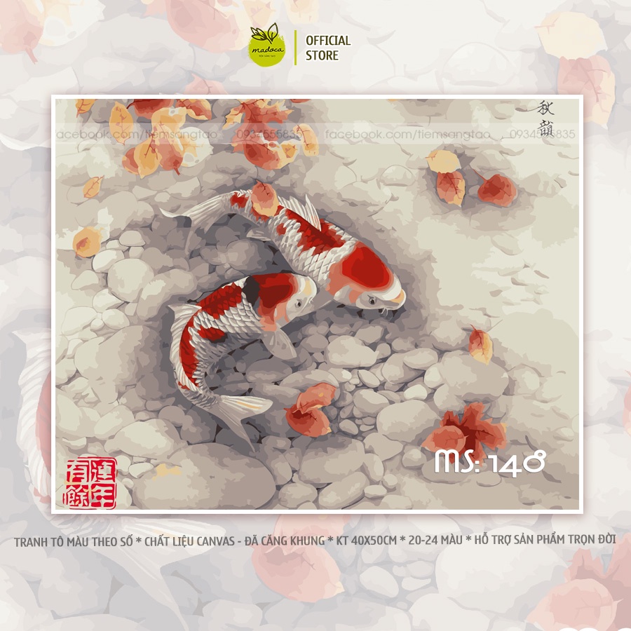 Tranh tô màu số hóa Madoca có khung 40x50cm Cá tài lộc T148