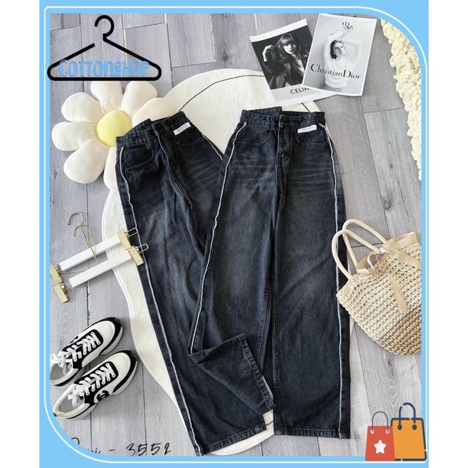 (HOT) Quần jean ống rộng viền mí xù, ảnh thật (551)