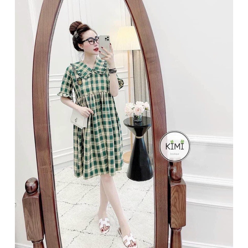 Đầm Babydoll Caro Thêu Dứa Gài Nút | BigBuy360 - bigbuy360.vn