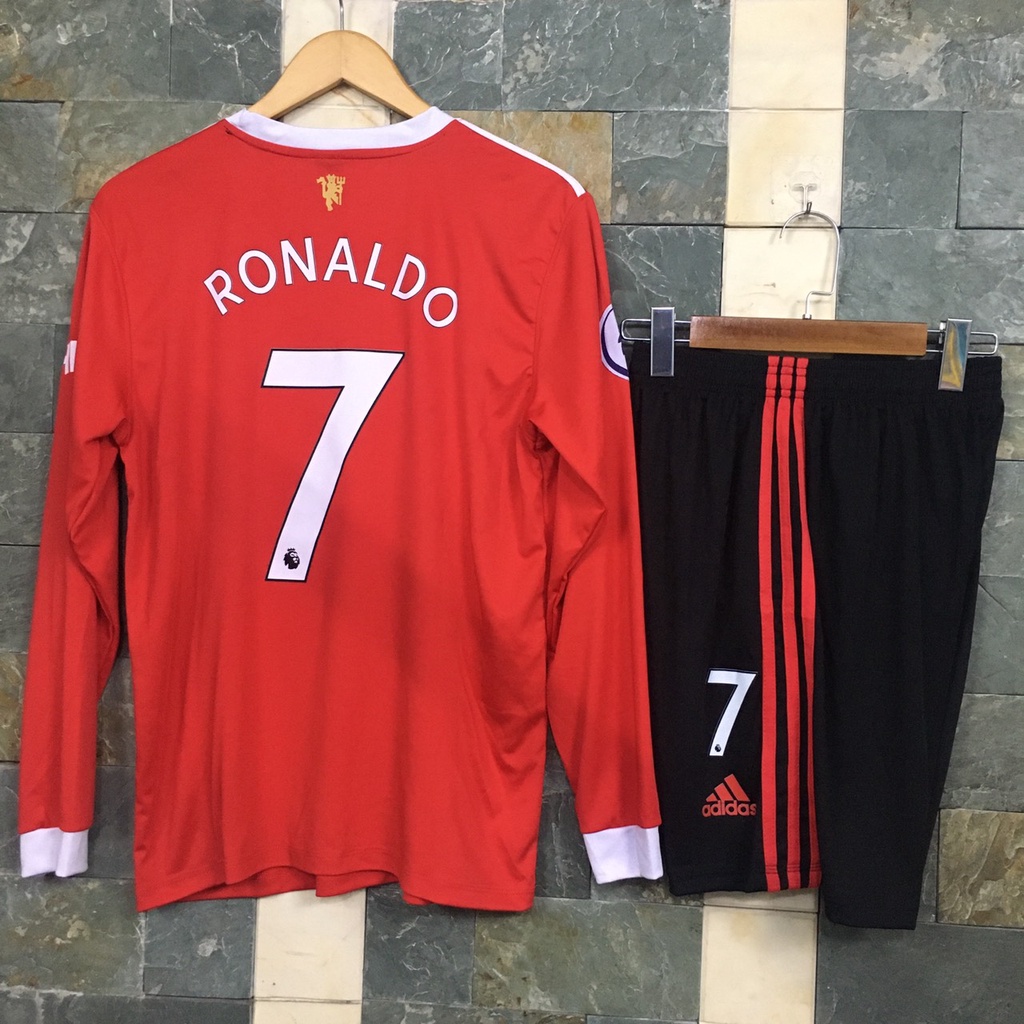 Bộ quần áo cầu thủ RONALDO MU đỏ TAY DÀI 2022, font chuẩn EPL