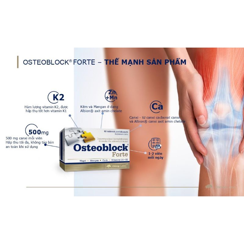 Canxi Chela hữu cơ OSTEOBLOCK Forte - OLIMP LABS xuất sứ Ba Lan hộp 60 viên nén POLIPHARM