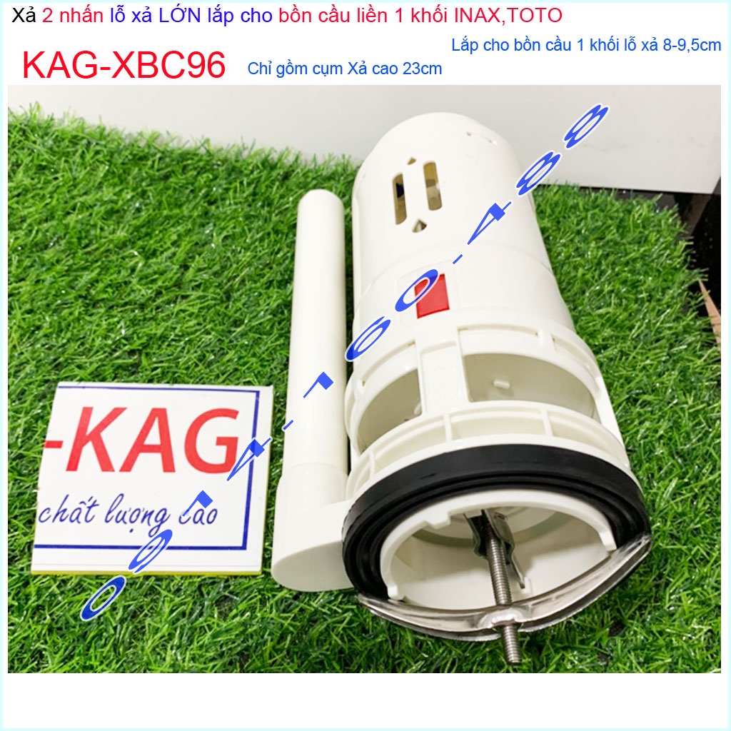 Cụm xả bồn cầu KAG-XBC96-cao 23cm cho Cầu Linax C909, xả 2 nhấn cho cầu liền khối Toto C885 lỗ thoát sứ D8cm-D9.5cm