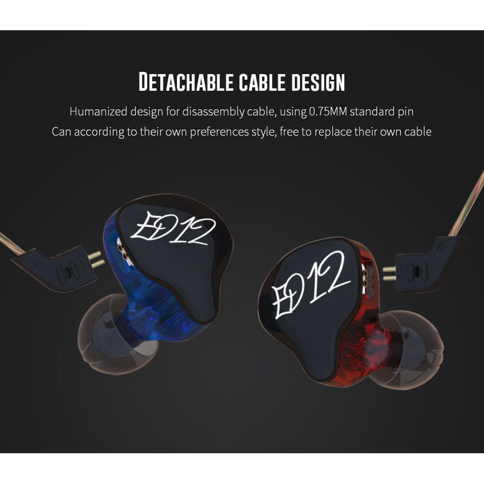 KZ ED12 Custom Style Earphone Detachable Cable In Ear Audio Monitors Noise Isolating HiFi Music Sports Earbuds